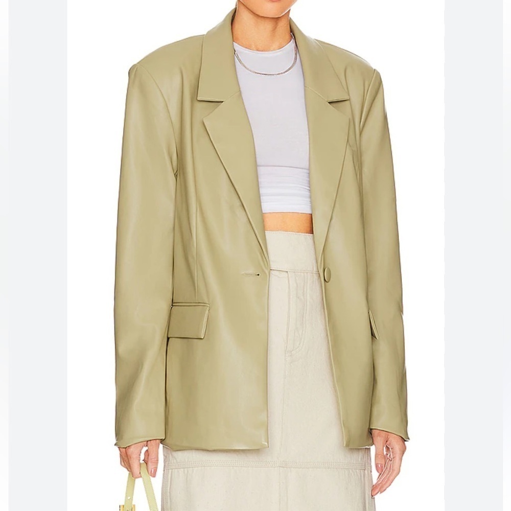 Y2K WEWOREWHAT Wedding Downtown Blazer Vegan Leather SZ M jacket Oat Beige 90’s